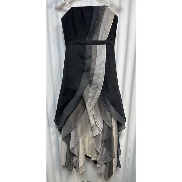 Halston Heritage Strapless Ombre Layered Ruffle Cocktail Dress Black/Grey Sz 2/4 - Picture 1 of 7